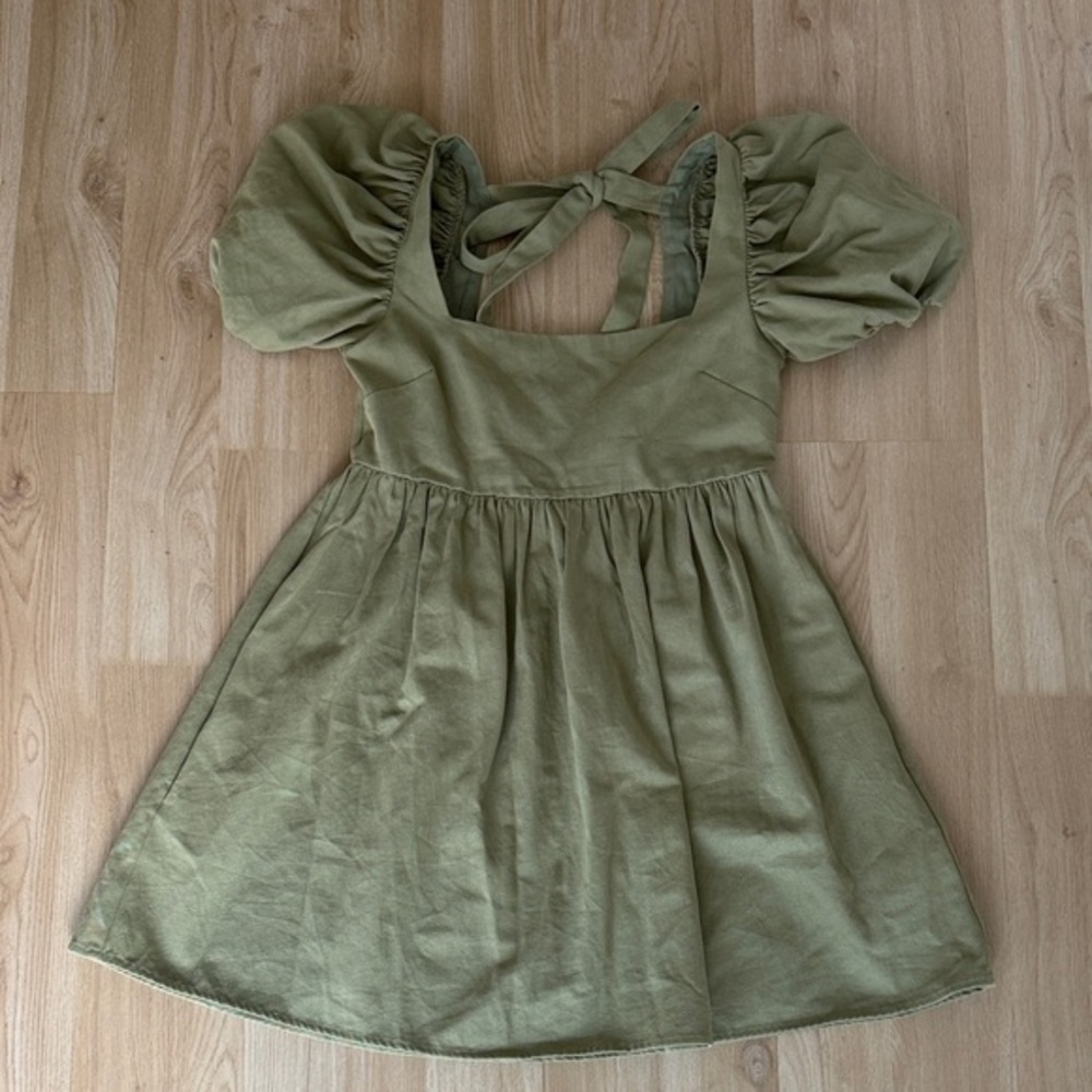 Jacqui The Label Olive Green Puff Sleeve Dress